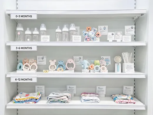 Pharmacy baby care education shelf